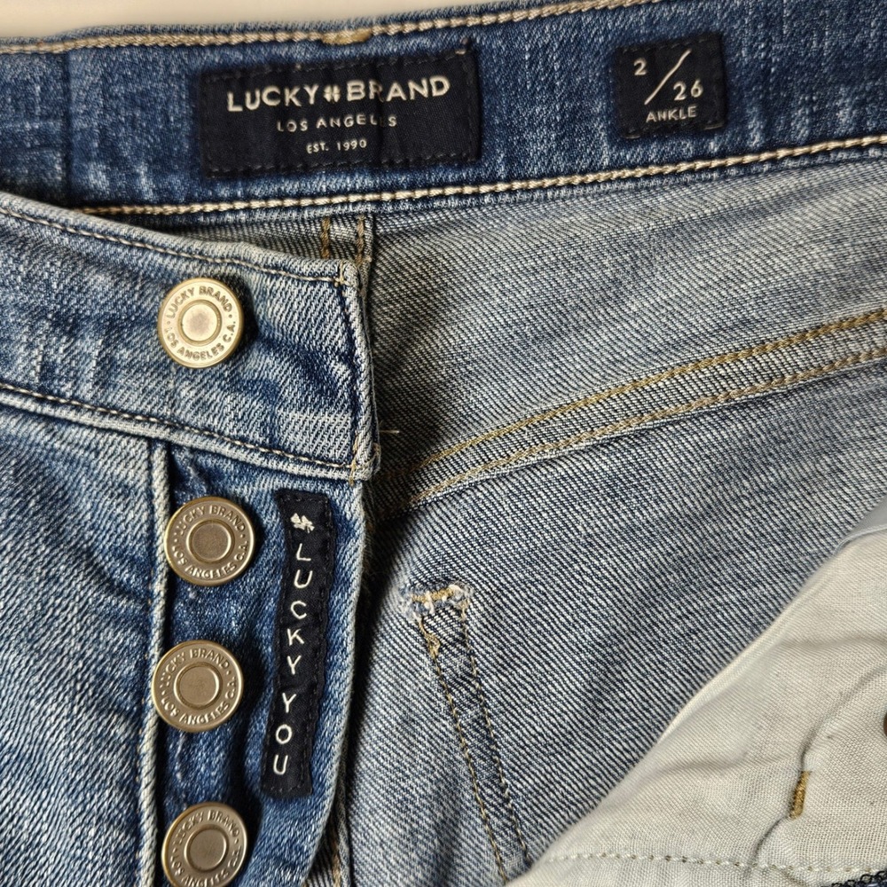 Lucky Brand Bridgette Skinny Jeans 2/26 High Rise Button Fly Distressed Denim - Picture 4 of 12